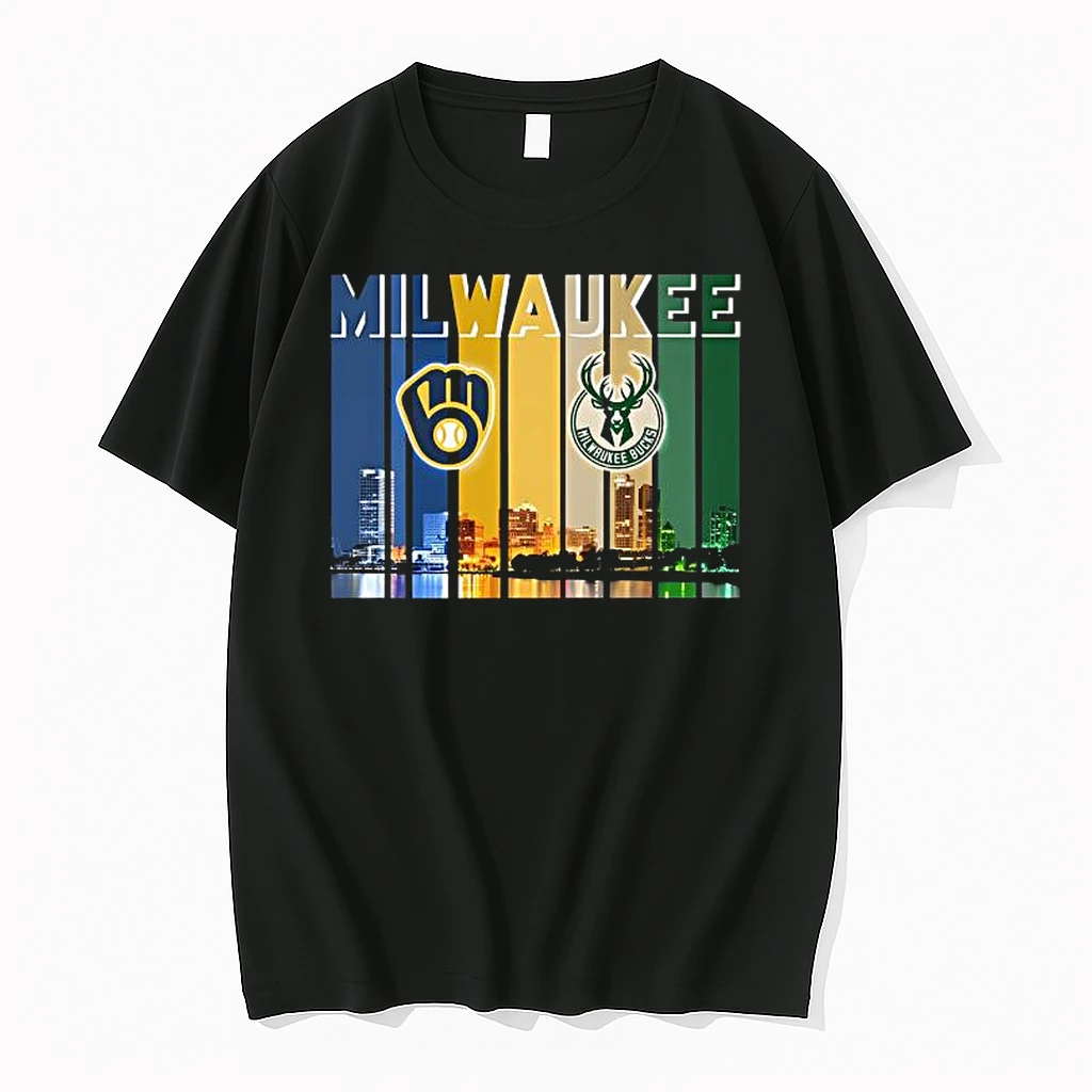 Milwaukee City Skyline Milwaukee Brewers And Milwaukee Bucks Shirts