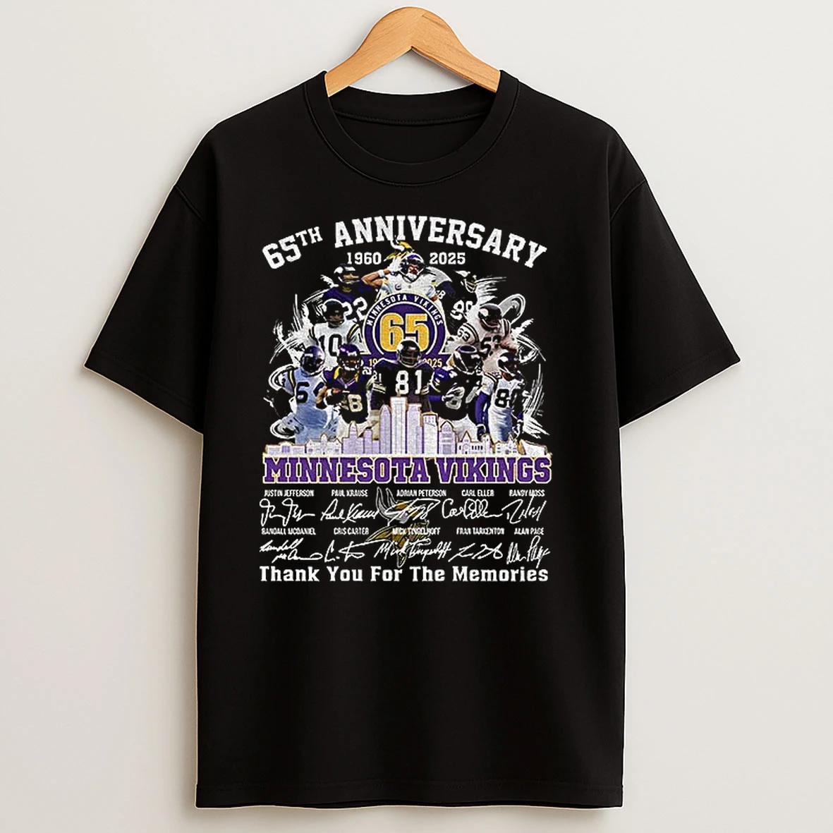Minnesota Vikings 65th Anniversary 1960 2025 Skol Thank You For The Memories Signatures T Shirts