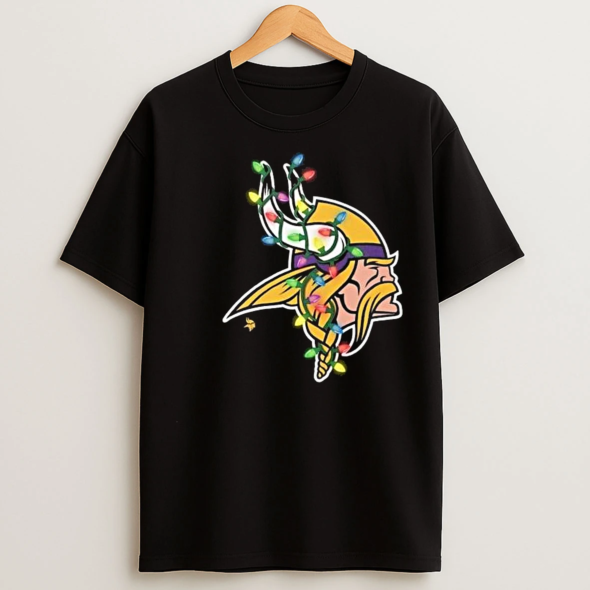 Minnesota Vikings Primary Logo Holiday Lights 2025 Circle Black T Shirts