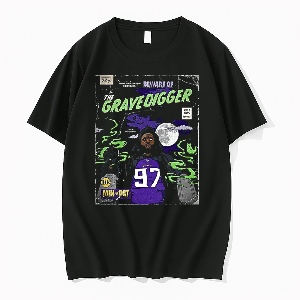 Minnesota Vikings Vs Detroit Lions Nfl 2025 Javon Hargrave The Gravedigger Comic Shirts