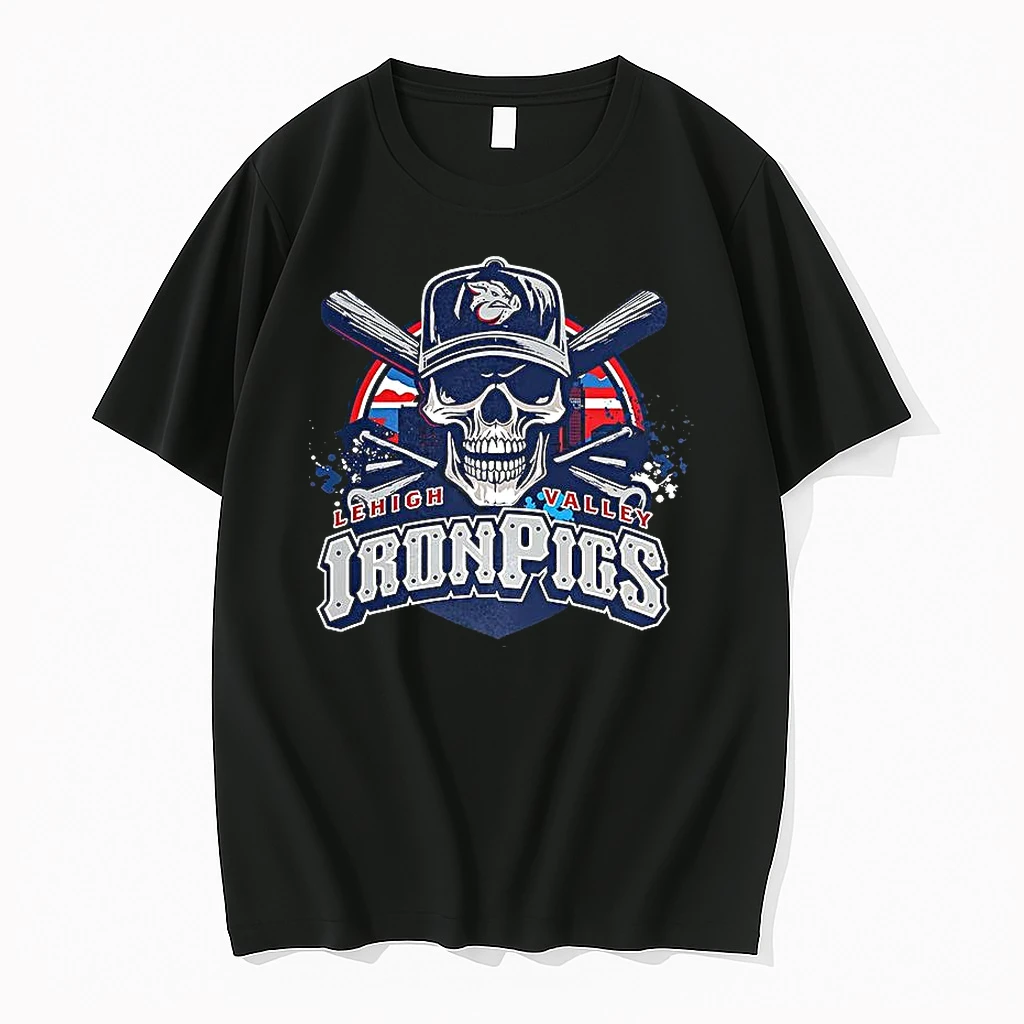 Minor League Baseball Lehigh Valley Ironpigs Skull Cross Bats Logo Shirts