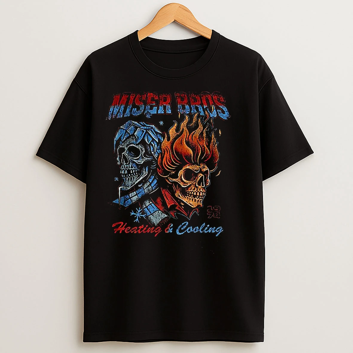 Misser Bros Heating And Cooling 1974 Skull Ice And Fire T Shirts