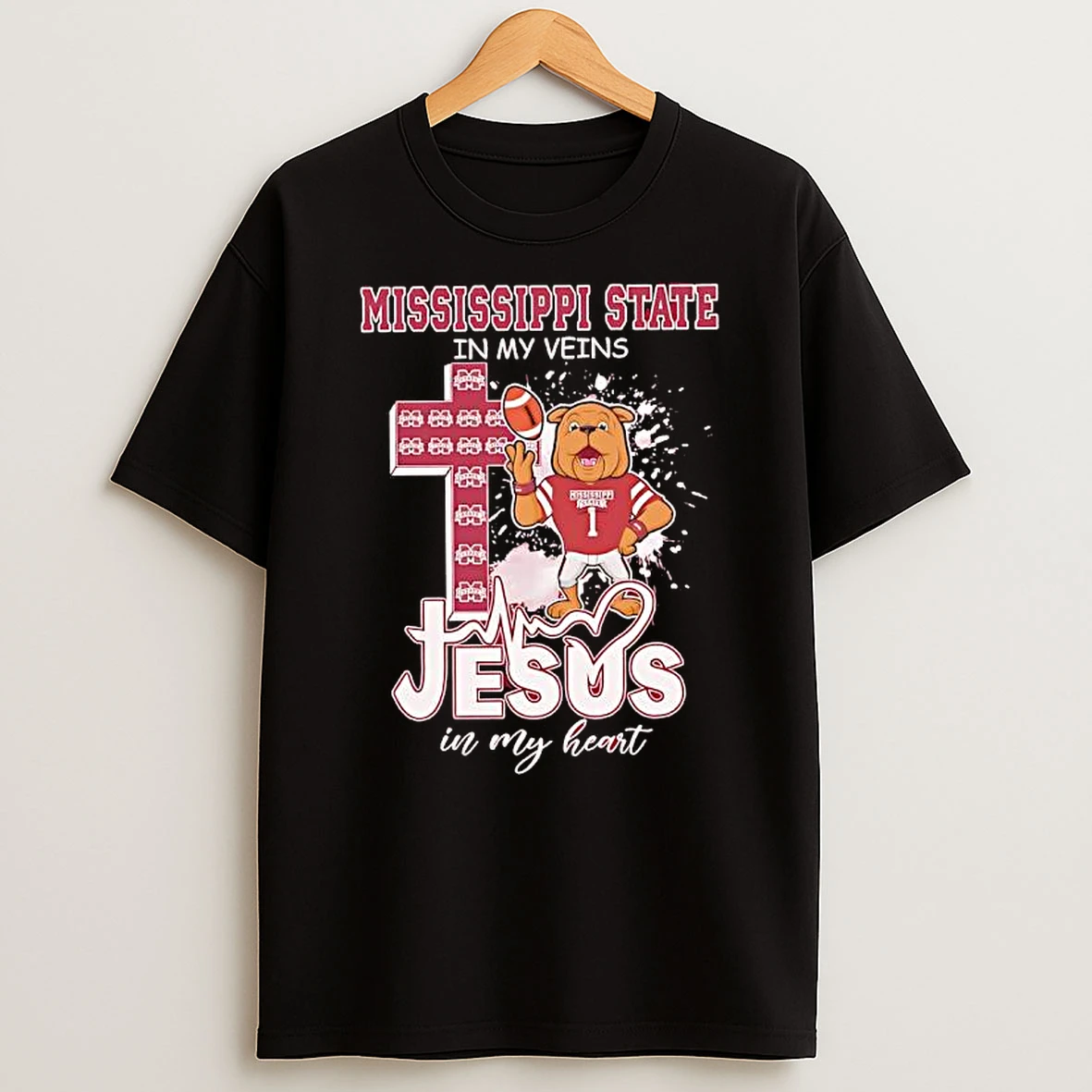Mississippi State Bulldogs In My Veins Jesus In My Heart Bulldog Mascot Number 1 Shirts