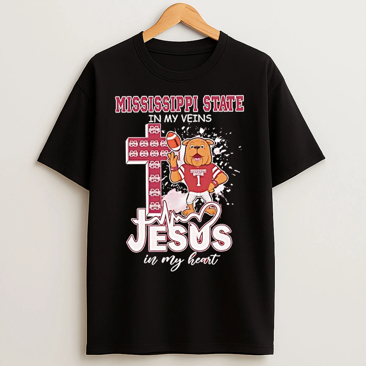 Mississippi State Bulldogs In My Veins Jesus In My Heart Bulldog Mascot Number 1 T Shirts