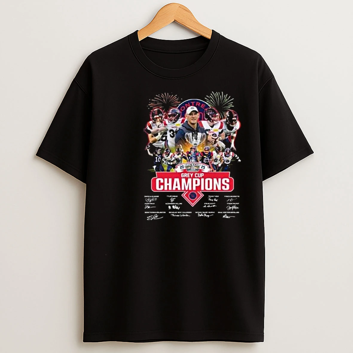 Montreal Alouettes Grey Cup 2025 Champions Winner Signatures Circle Black T Shirts