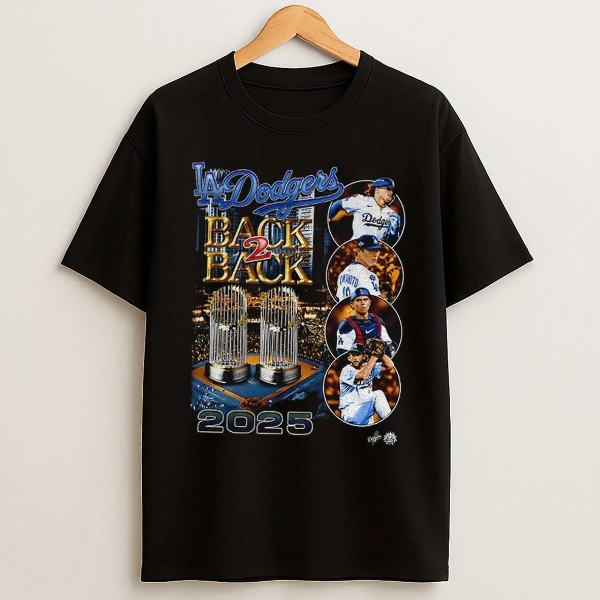 Mookie Betts Yoshinobu Yamamoto And Will Smith Los Angeles Dodgers Trophy World Series Back 2 Back Champions 2025 T Shirts