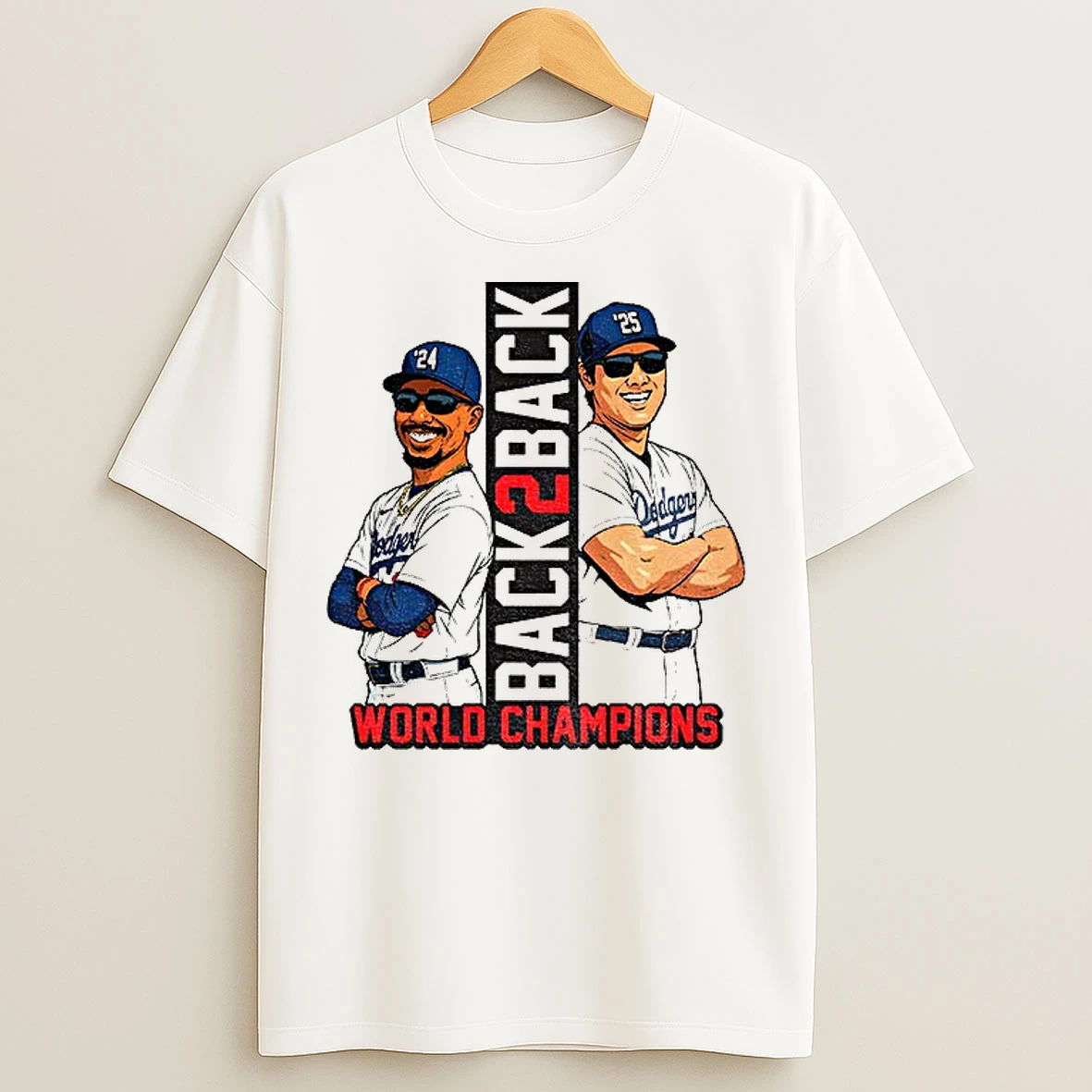 Mookie Betts And Shohei Ohtani Cartoon Los Angeles Dodgers Back 2 Back World Champions 2025 T Shirts