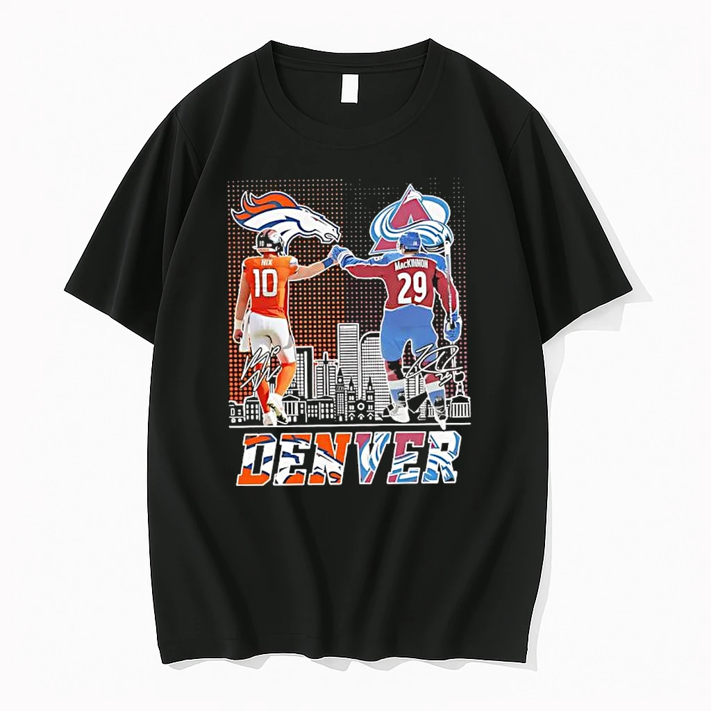 Nfls Bo Nix Denver Broncos X Nathan Mackinnon Colorado Avalanche Quarterback Signatures Shirts