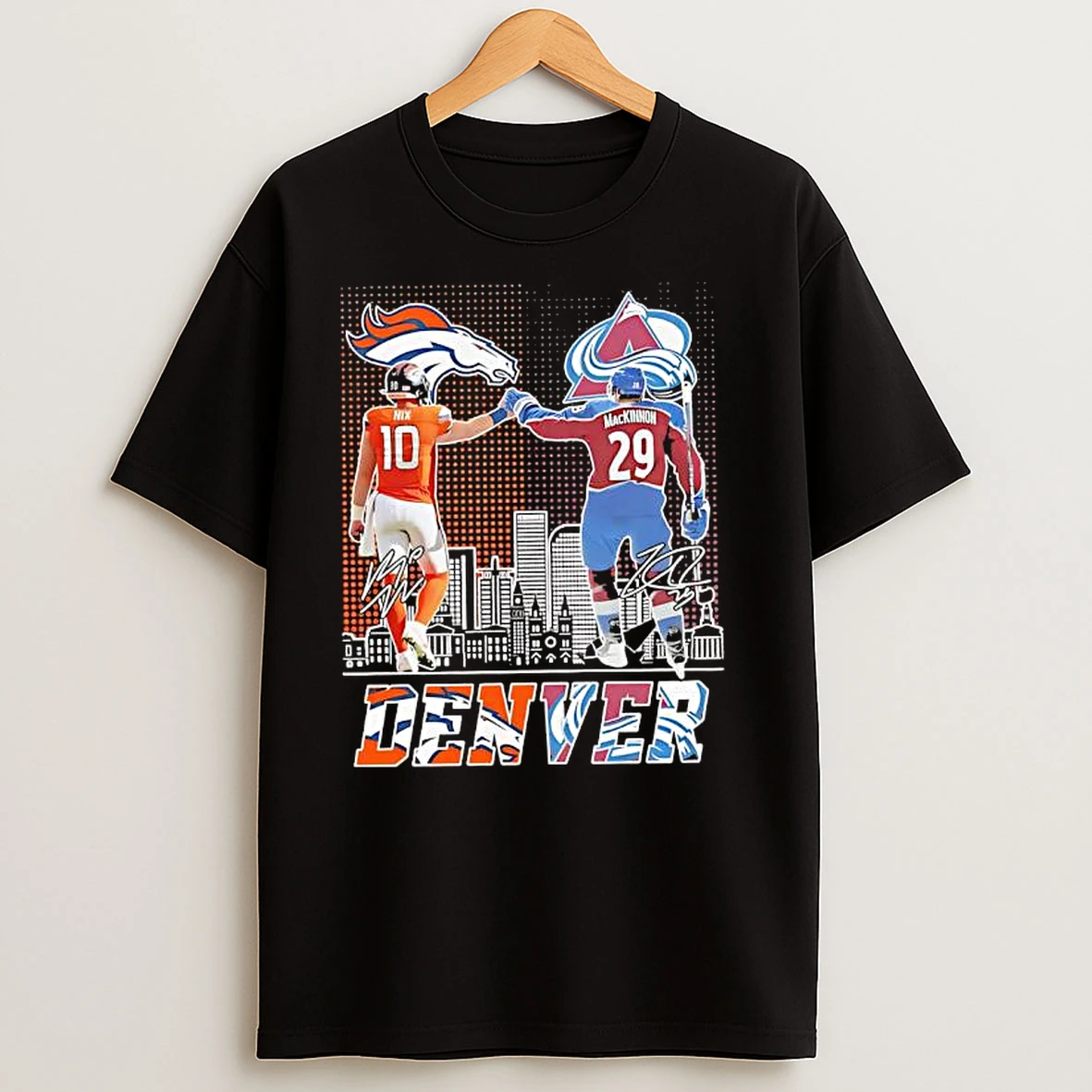 Nfls Bo Nix Denver Broncos X Nathan Mackinnon Colorado Avalanche Quarterback Signatures T Shirts