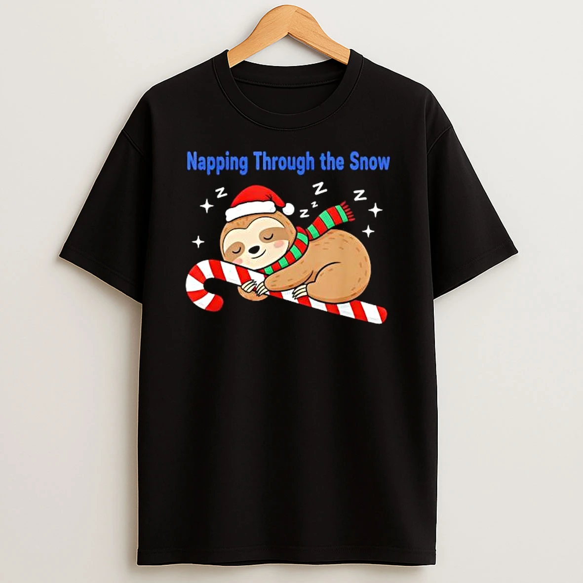 Napping Through The Snow Christmas Sloth Candy Cane Shirts