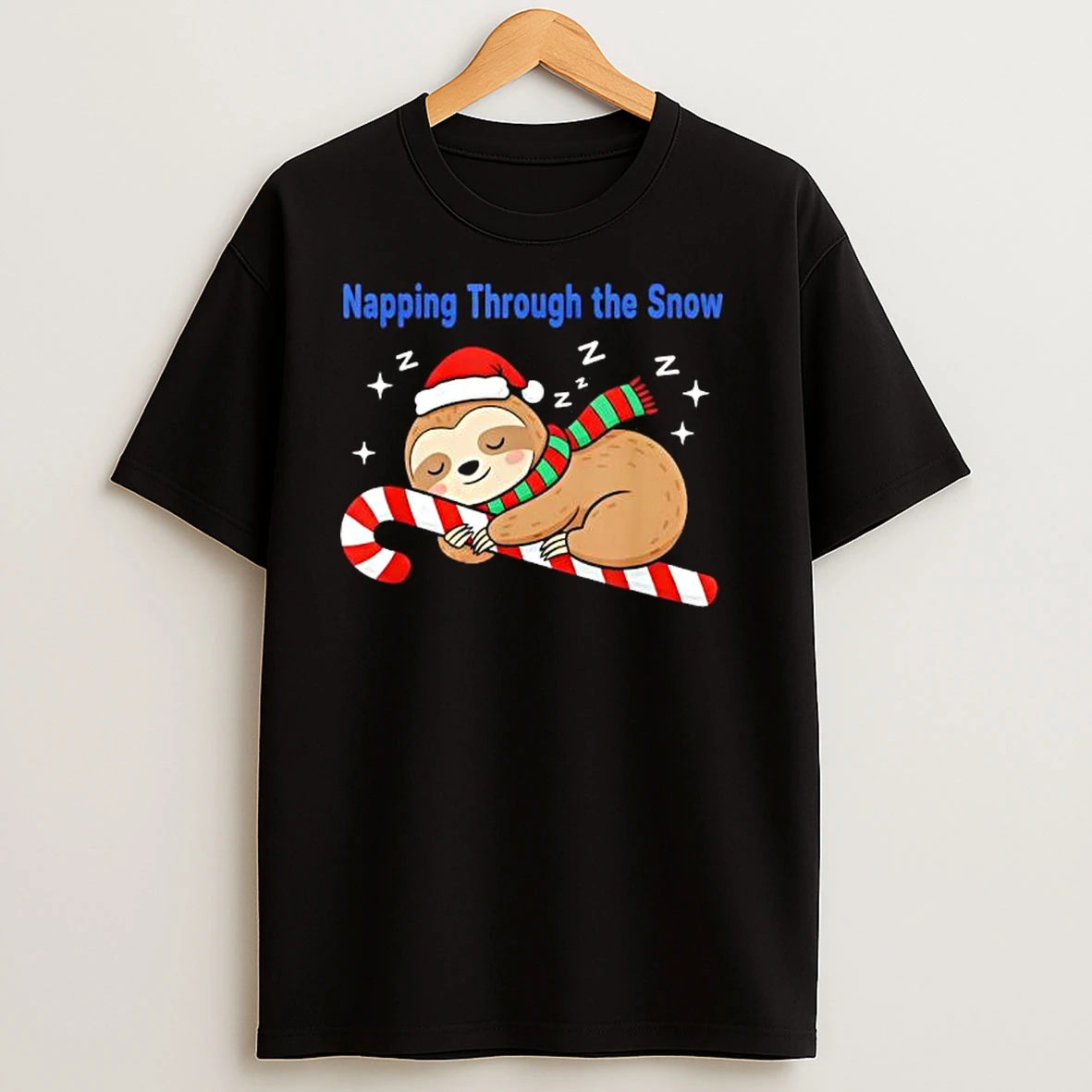 Napping Through The Snow Christmas Sloth Candy Cane T Shirts