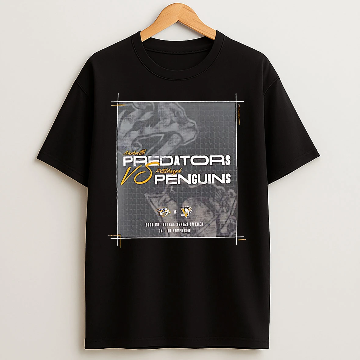 Nashville Predators Vs Pittsburgh Penguins 2025 Global Series Matchup T Shirts