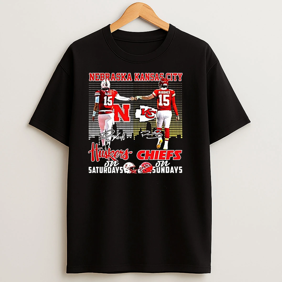 Nebraska Cornhuskers On Saturdays And Kansas City Chiefs On Sundays Signature Skyline T Shirts