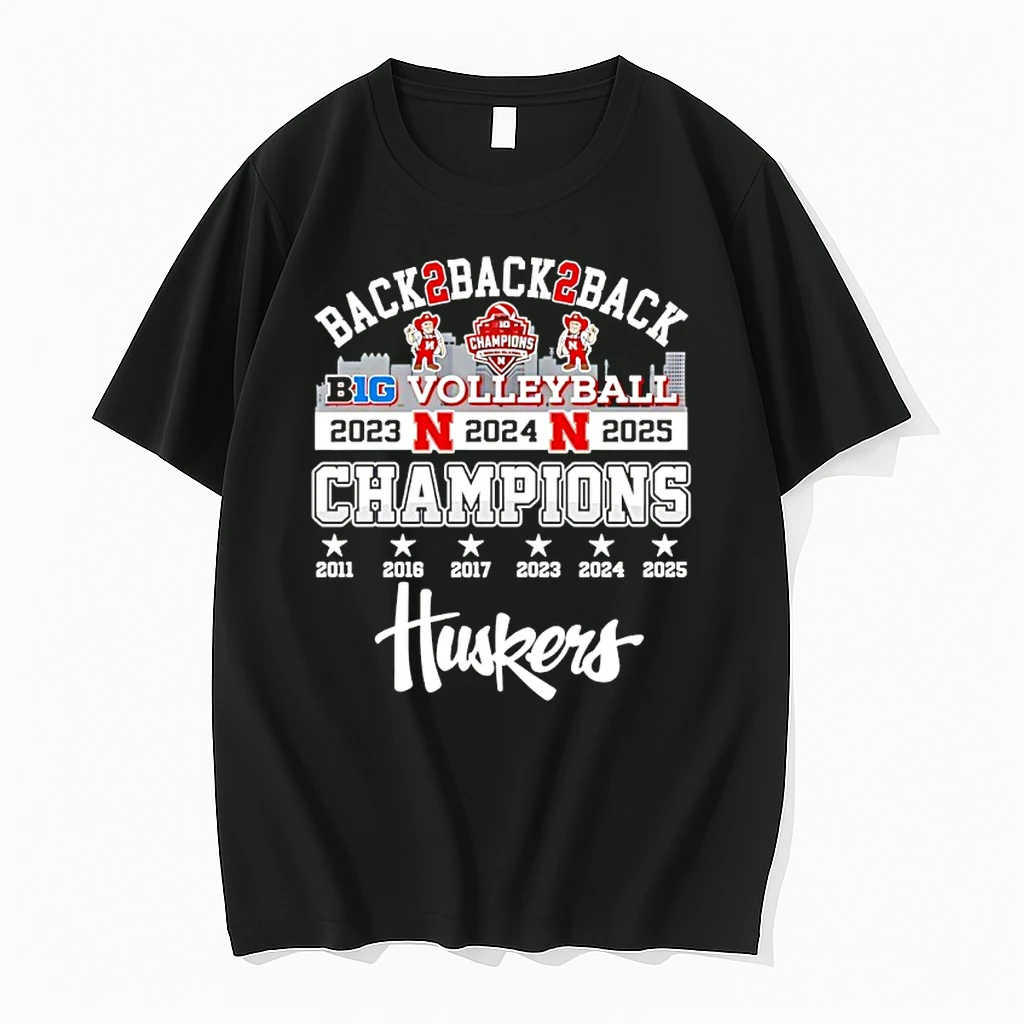 Nebraska Volleyball Back 2 Back 2025 Champions 6 Time City Skyline Shirts