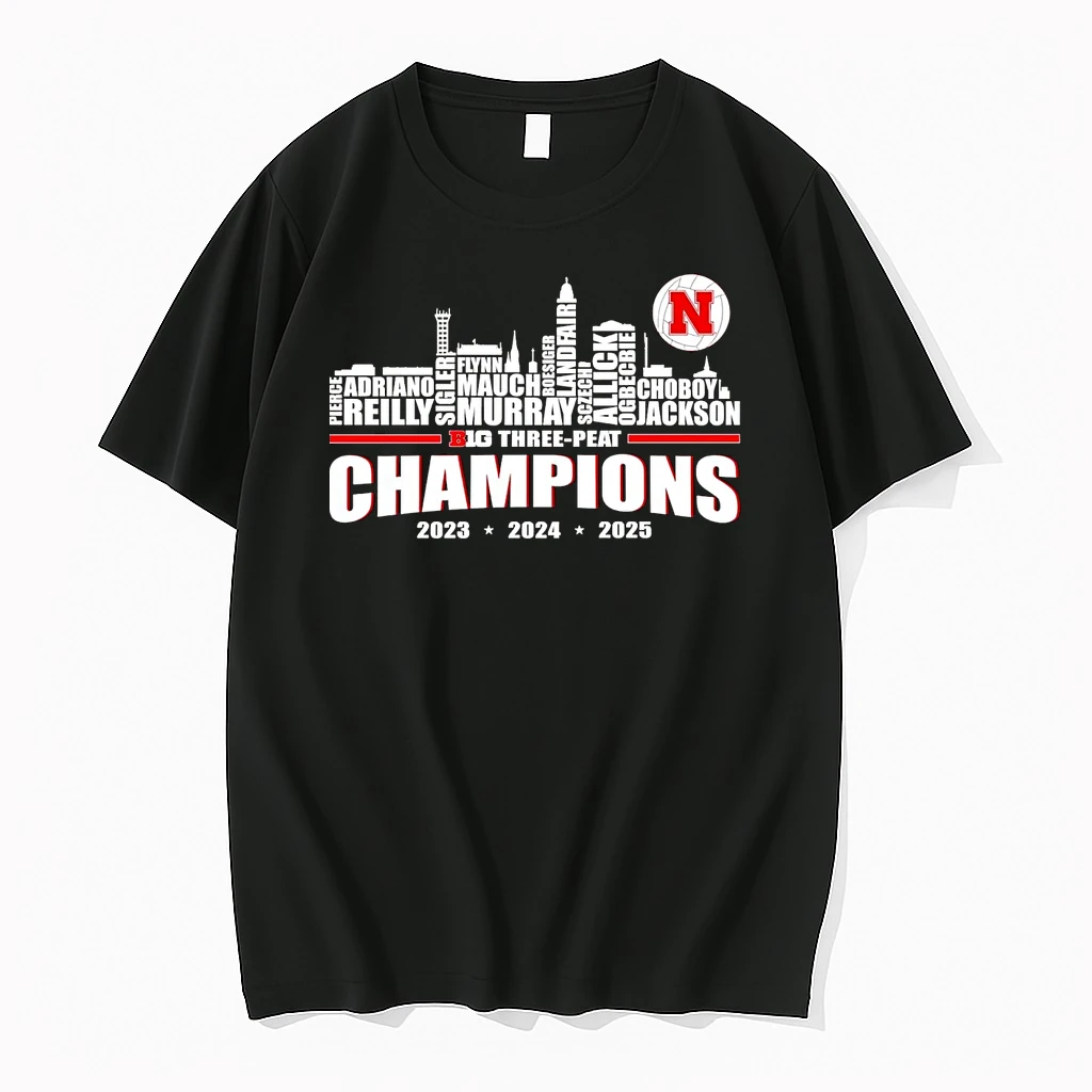 Nebraska Volleyball 2025 Big Three Peat Champions Team Players Shirts
