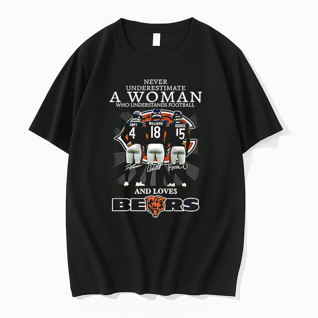 Never Underestimate A Woman Who Loves Chicago Bears Swift Williams Odunze Signature Shirts