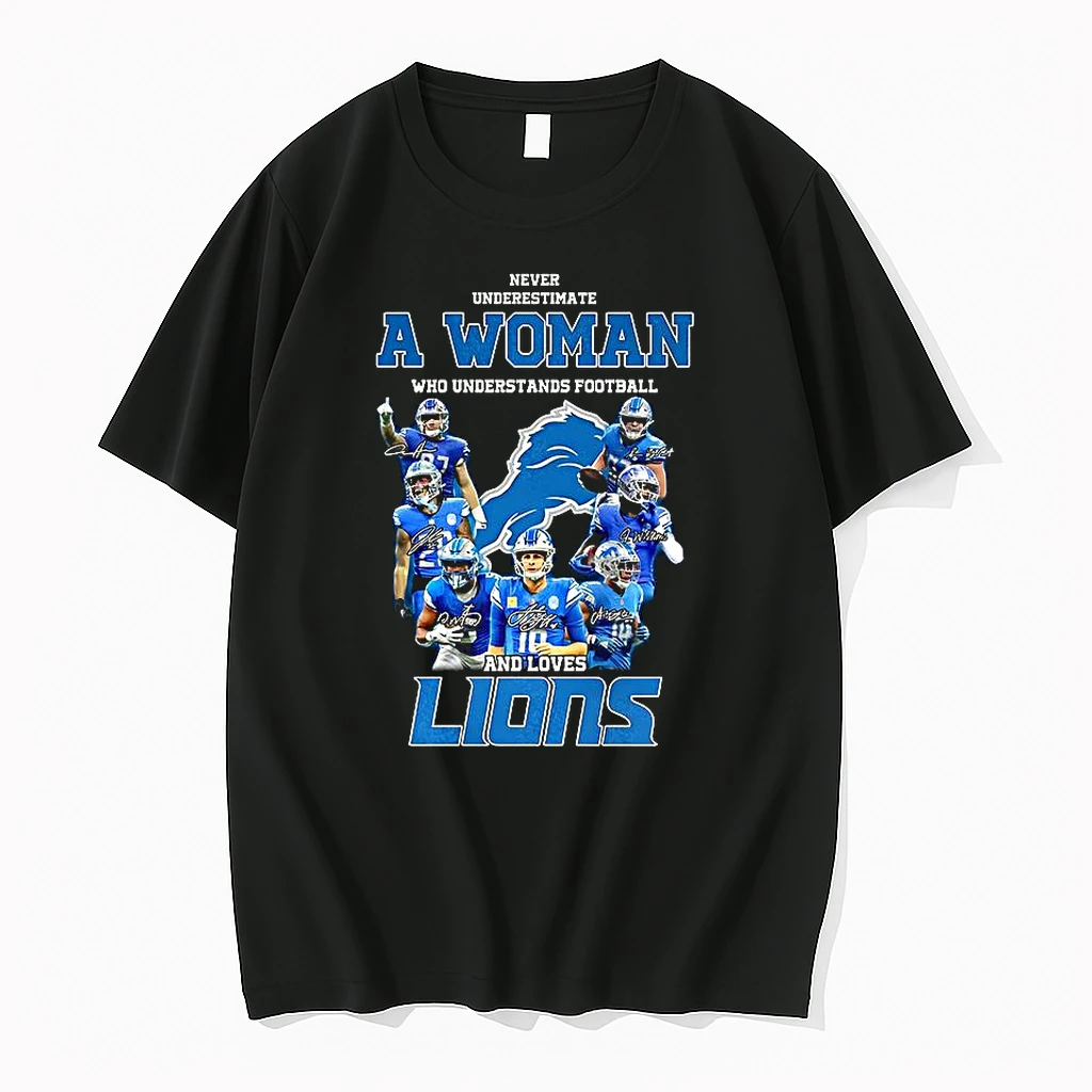 Never Underestimate A Woman Who Loves Detroit Lions Football Player Signature Shirts