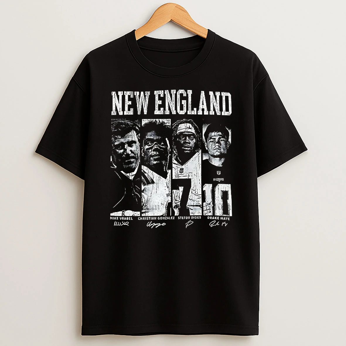 New England Mike Vrabel Christian Gonzalez Stefon Diggs And Drake Maye Signature Shirts