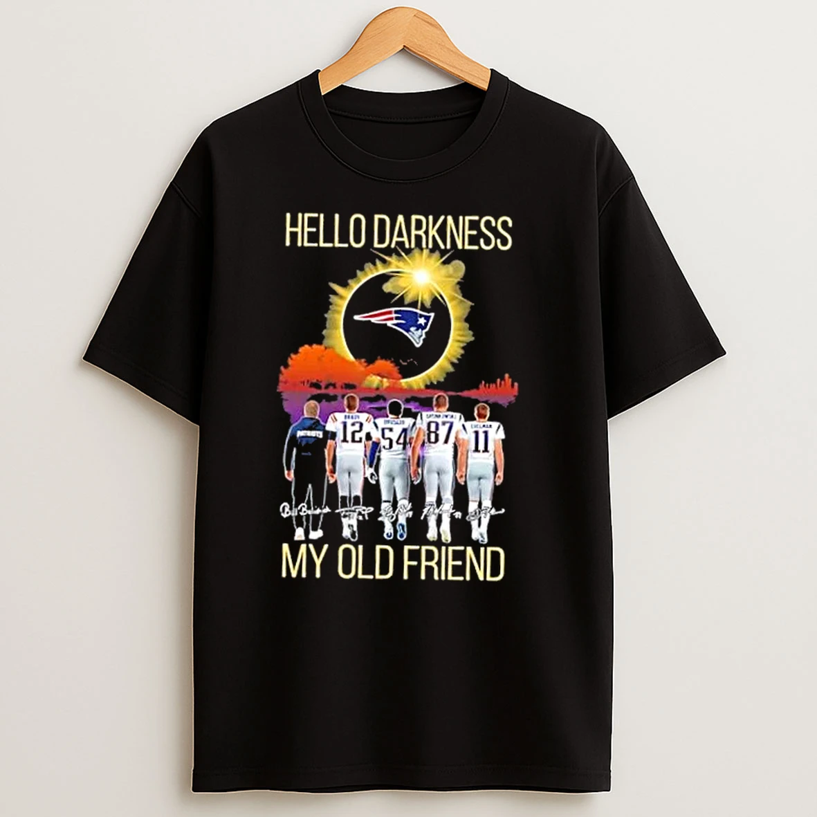 New England Patriots Brady And Legends Hello Darkness My Old Friend Signatures T Shirts