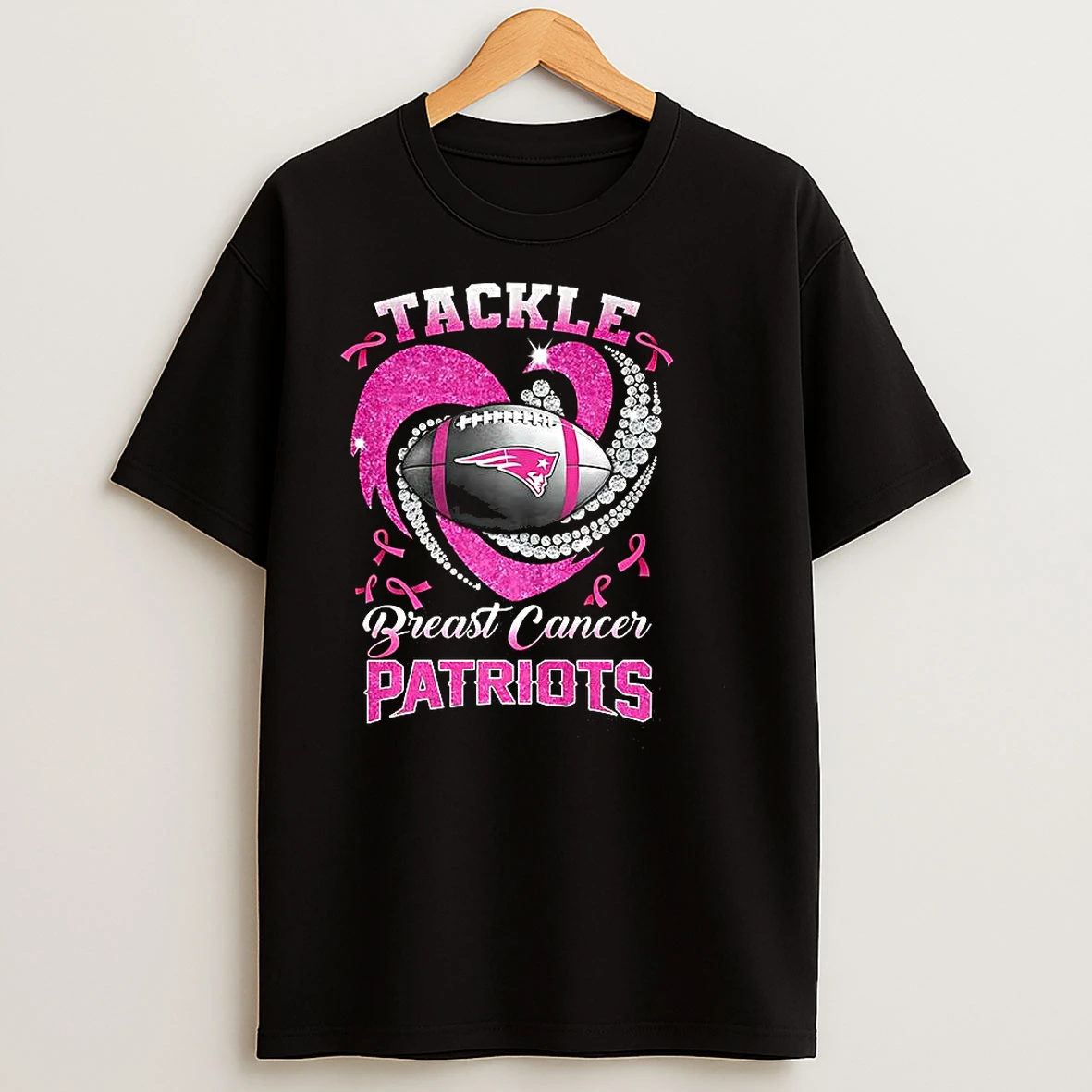 New England Patriots Tackle Greast Cancer Pink Ribbon Diamond Heart T Shirts