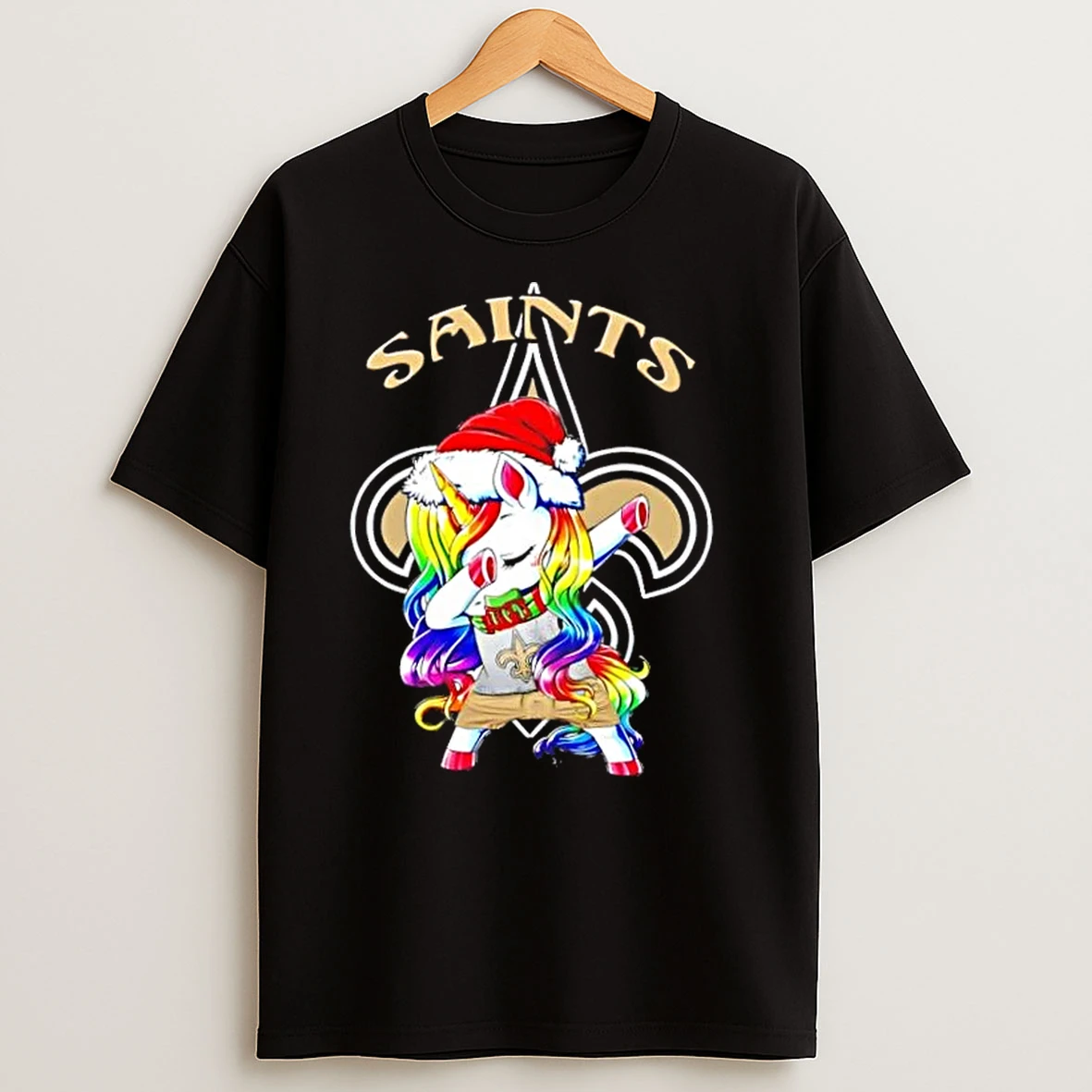 New Orleans Saints X Unicorn Santa Hat Dabbing Merry Christmas T Shirts