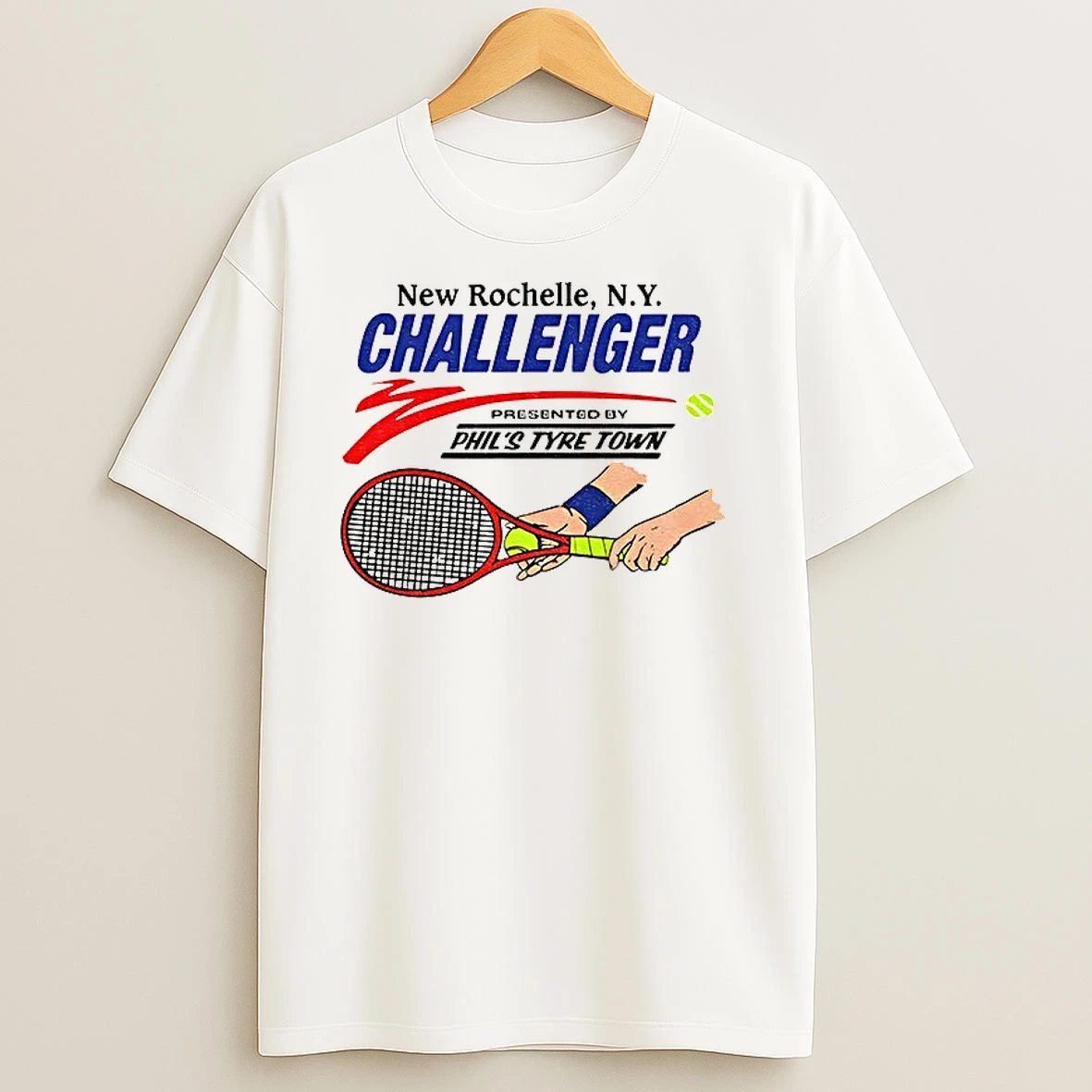 New Rochelle N Y Challenger Racket Presented By Phils Type Town Tennis T Shirts