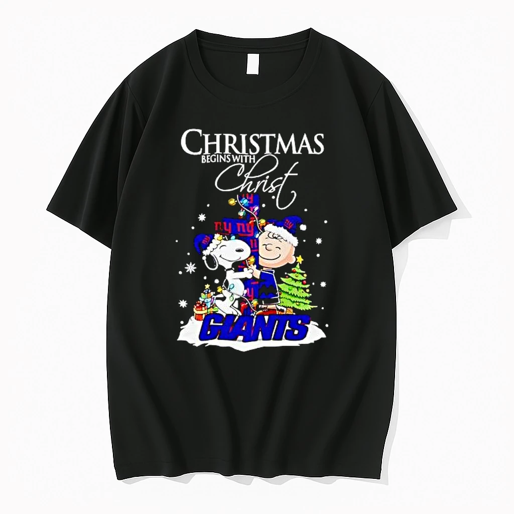 New York Giants Snoopy Begins With Christ And Friends Peanuts Christmas Shirts