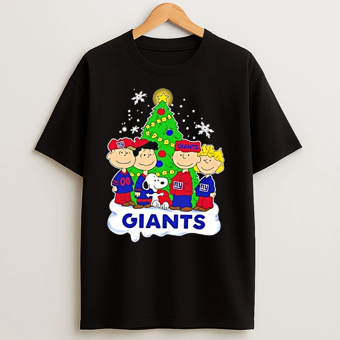 New York Giants X Peanuts Snoopy And Friends Christmas Tree T Shirts
