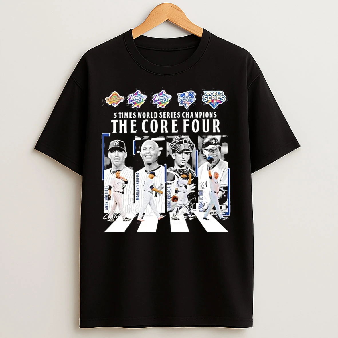 New York Yankees 5 Time World Series Champions The Core Four Abbey Road Signatures T Shirts