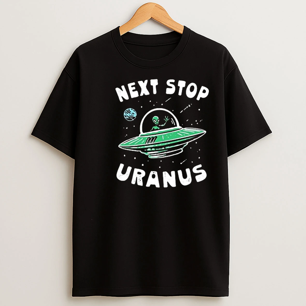 Next Stop Uranus Ufo Circle Black T Shirts