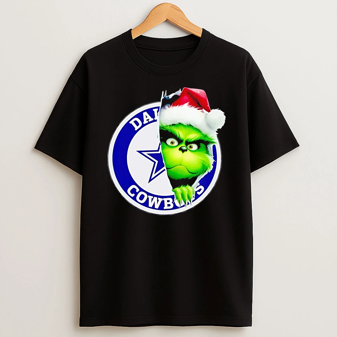 Nice Grinch Peeking Through Dallas Cowboys Christmas Holiday Shirts