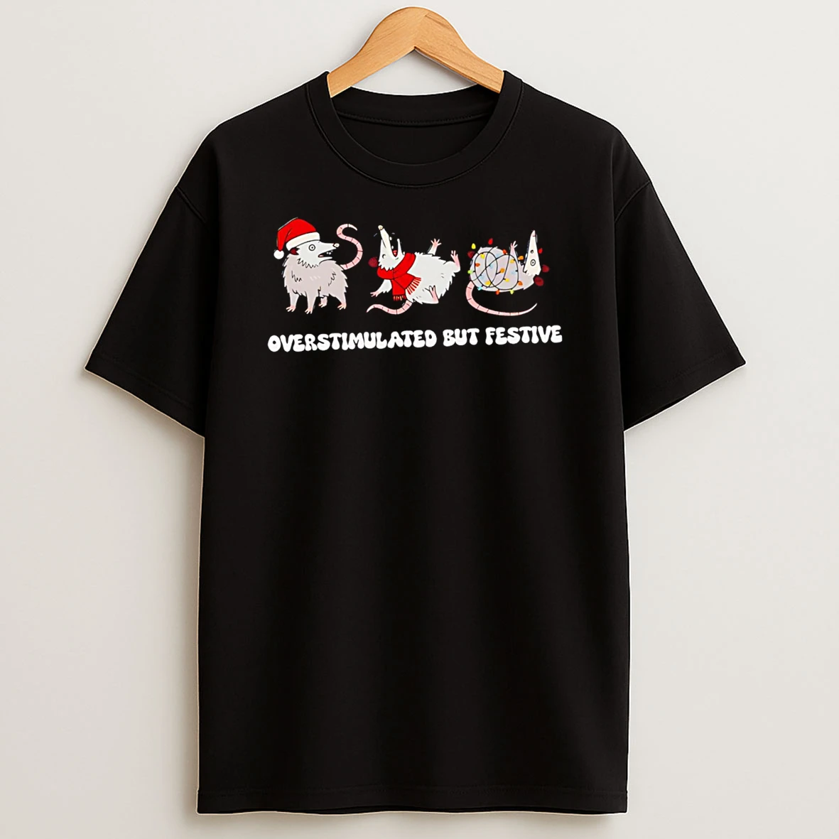Nice Overstimulated But Festive Possum Christmas Shirts