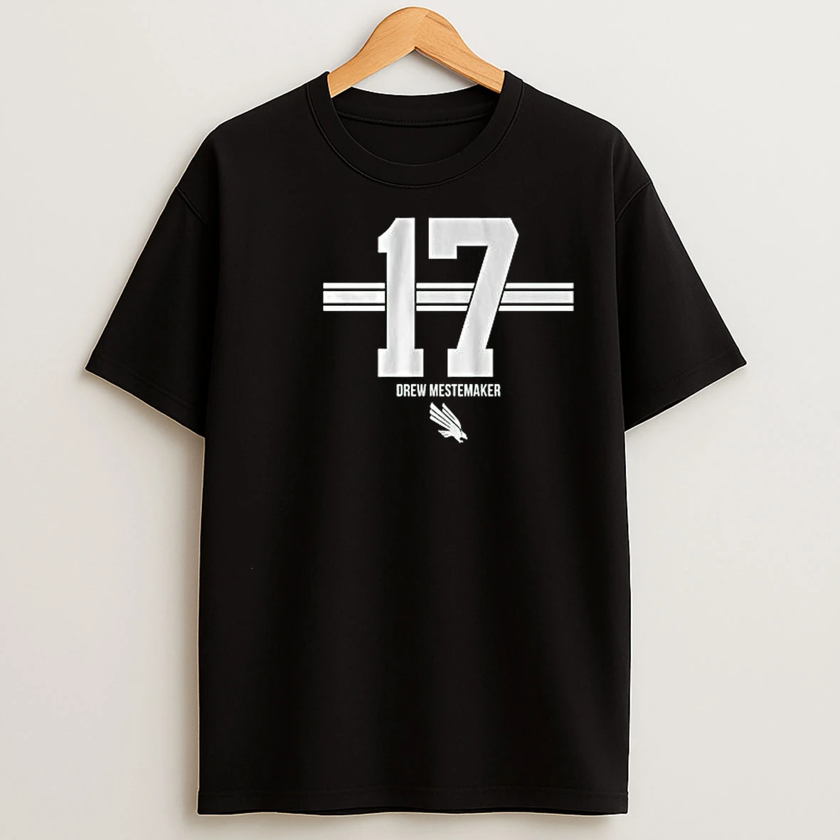 North Texas Football Drew Mestemaker 17 Stripe Circle Black T Shirts