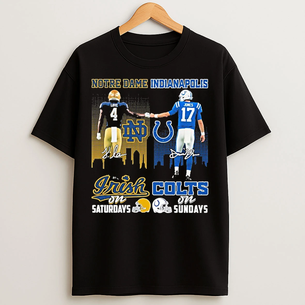 Notre Dame Irish On Saturdays X Indianapolis Jones Colts On Sunday Signature City T Shirts