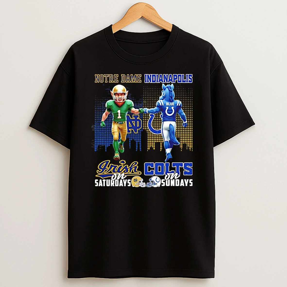 Notre Dame Irish On Saturday And Indianapolis Colts On Sundays Mascot Shirts