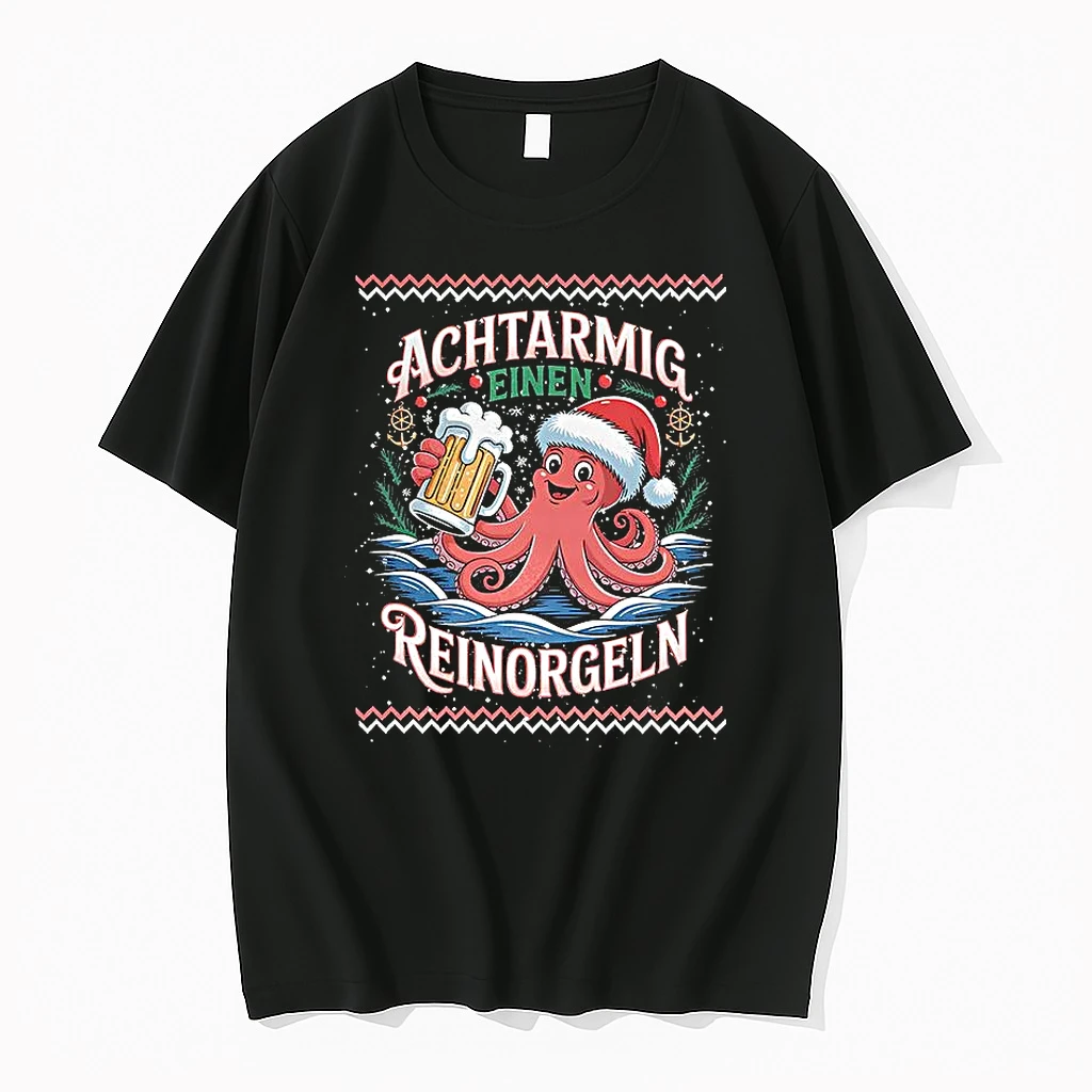 Octopus Santa Hat Achtarmig Einen Reinorgeln Ugly Christmas Shirts