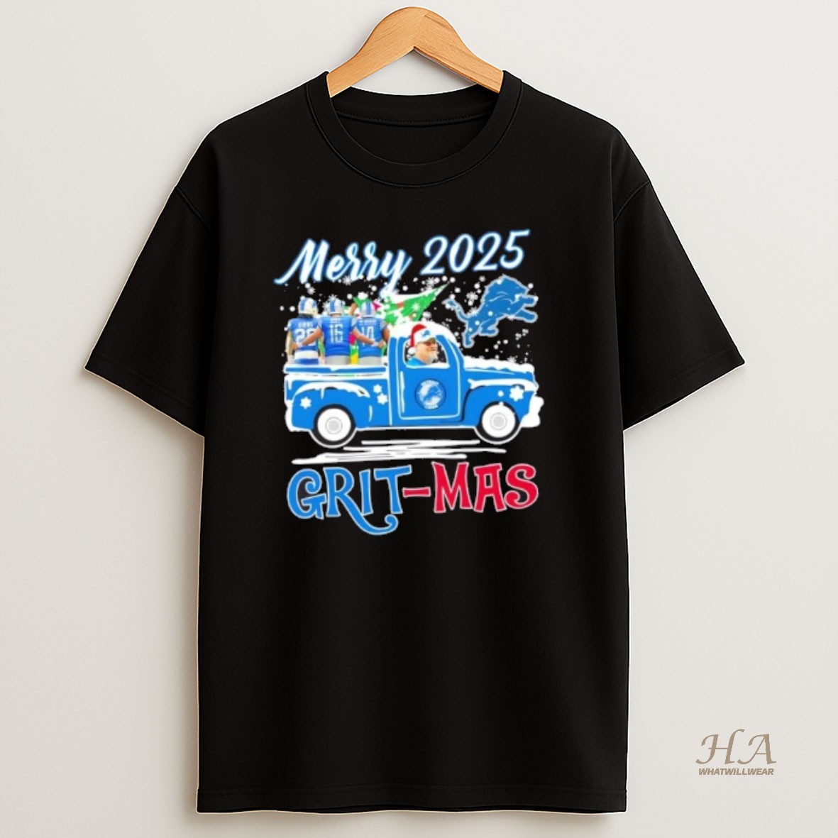 Official 2025 Detroit Lions Dan Campbell And Players Driver Merry Grit Mas T Shirt