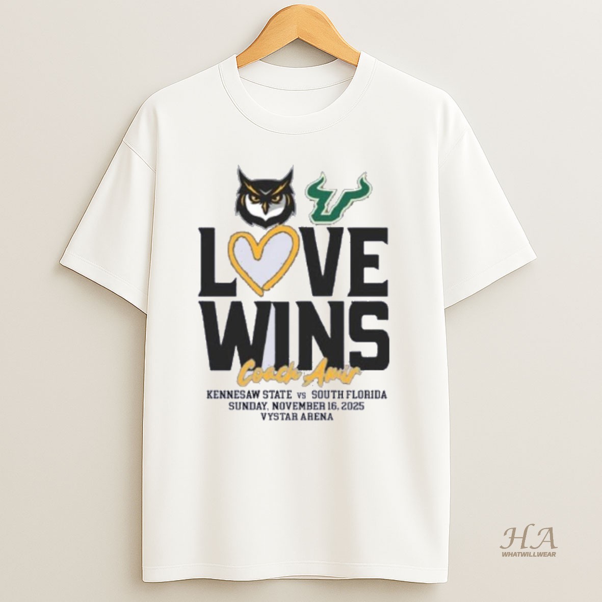 Official 2025 Usf Bulls Vs Kennesaw State Owls Love Wins Coach Amir T Shirt