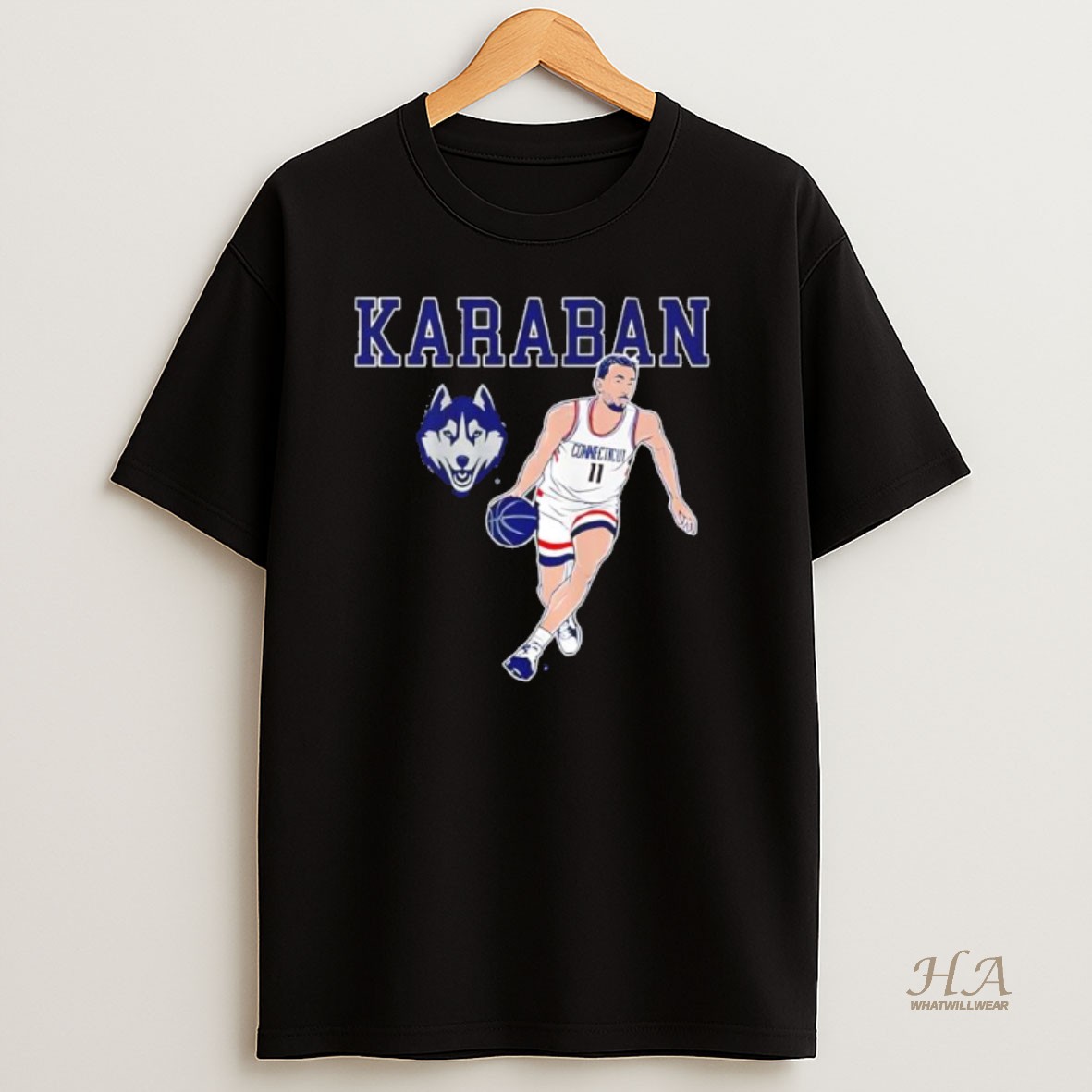 Official Alex Karaban Name Pose Uconn Basketball Style Black T Shirt