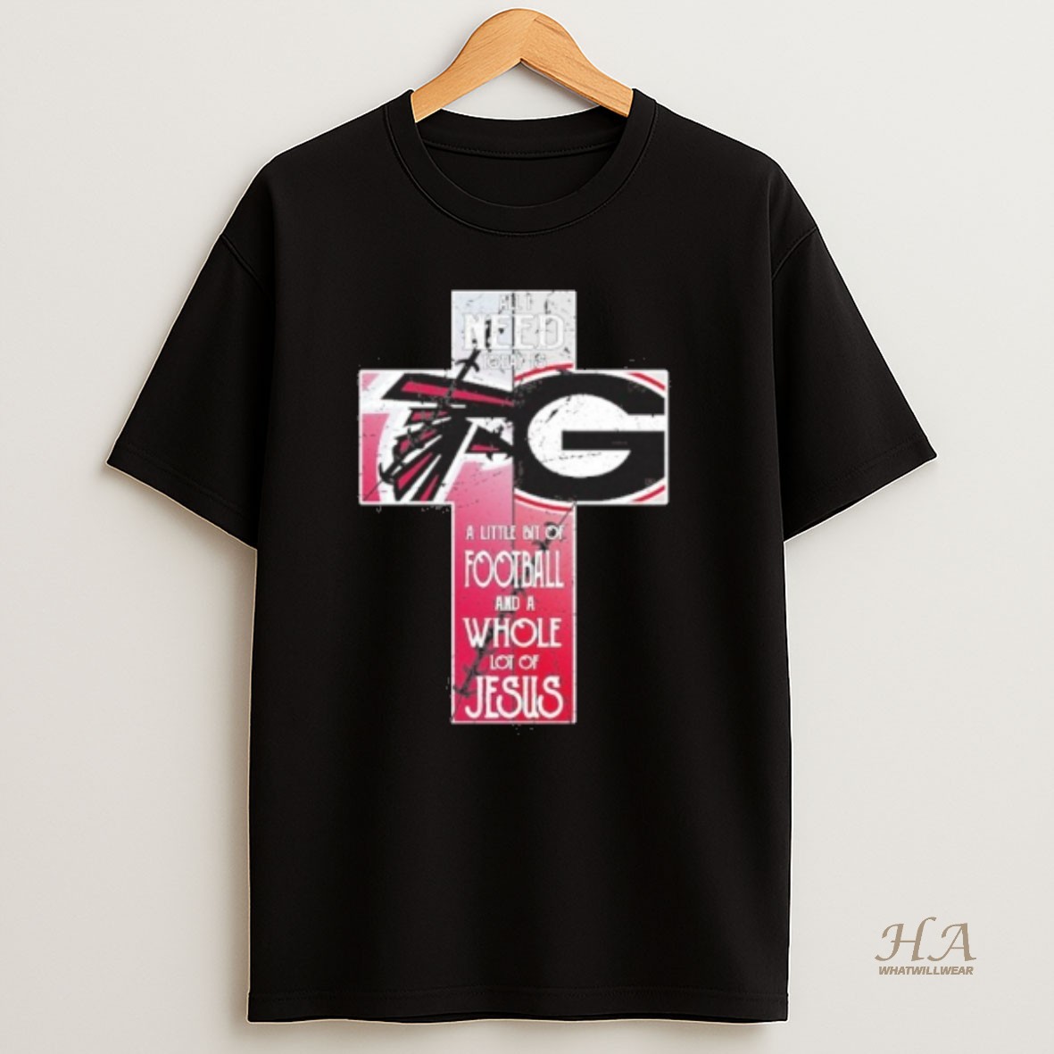 Official All I Need Today Is A Little Bit Of Falcons And Bulldogs A Whole Lot Of Jesus T Shirt