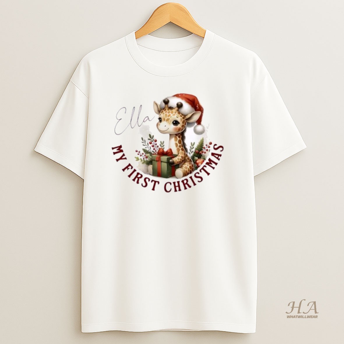 Official Baby Giraffe Xmas Babys First Christmas Personalized Ornaments White T Shirt