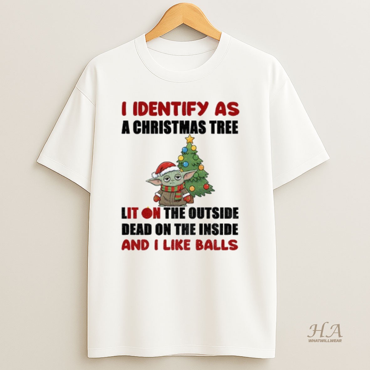 Official Baby Yoda Santa Hat I Identify As A Christmas Tree Lit On The Outside Dead On The Inside And I Like Balls Christmas T Shirt