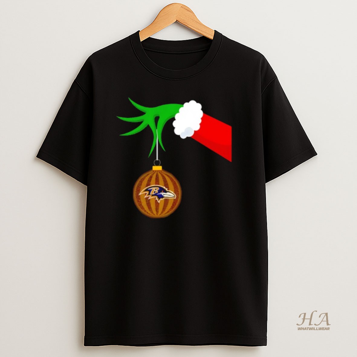 Official Baltimore Ravens Grinch Hand Holiday T Shirt