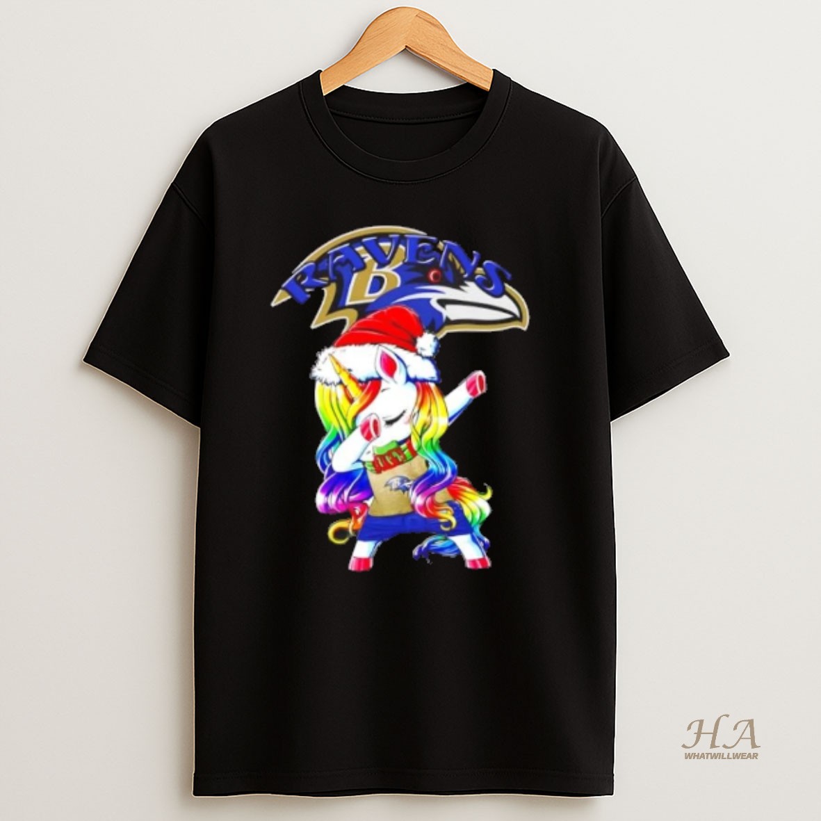Official Baltimore Ravens X Unicorn Santa Hat Dabbing Merry Christmas T Shirt