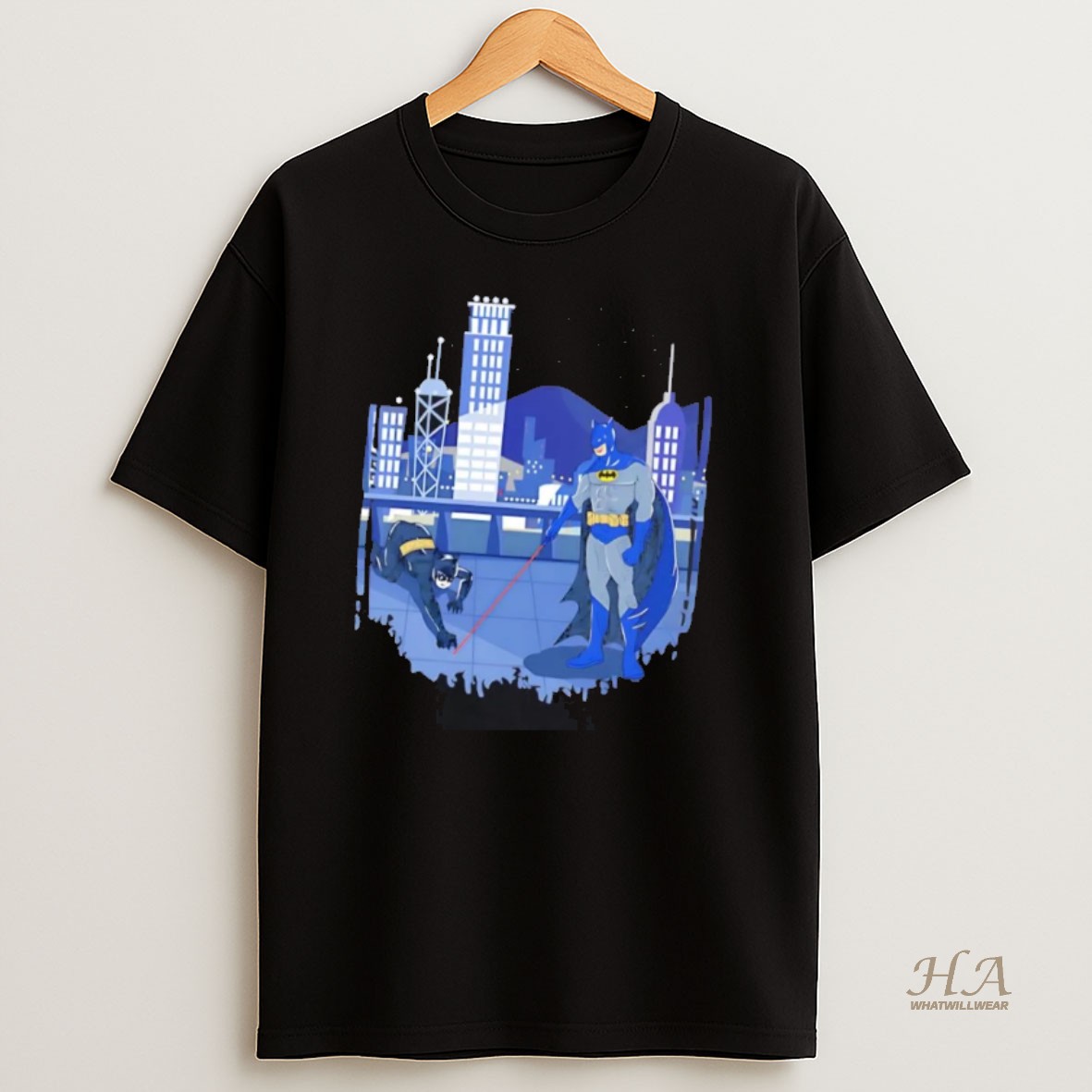Official Batman Catwoman Parody Gotham Skyline T Shirt