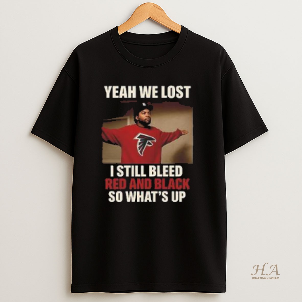 Official Best Ice Cube Atlanta Falcons Yeah We Lost I Still Bleed Red And Black So Whats Up T Shirt