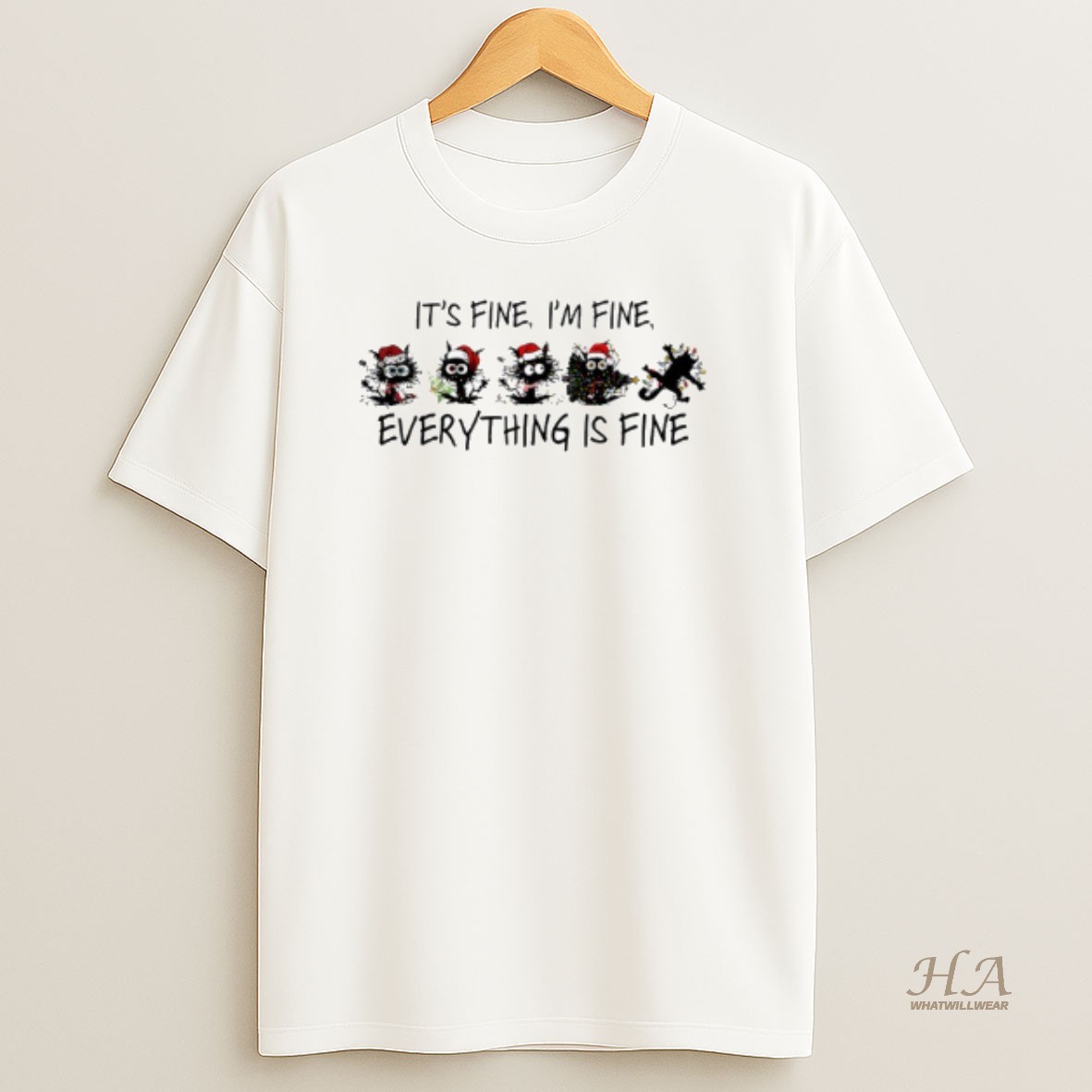 Official Black Cat Christmas Its Fine Im Fine Everything Is Fine T Shirt