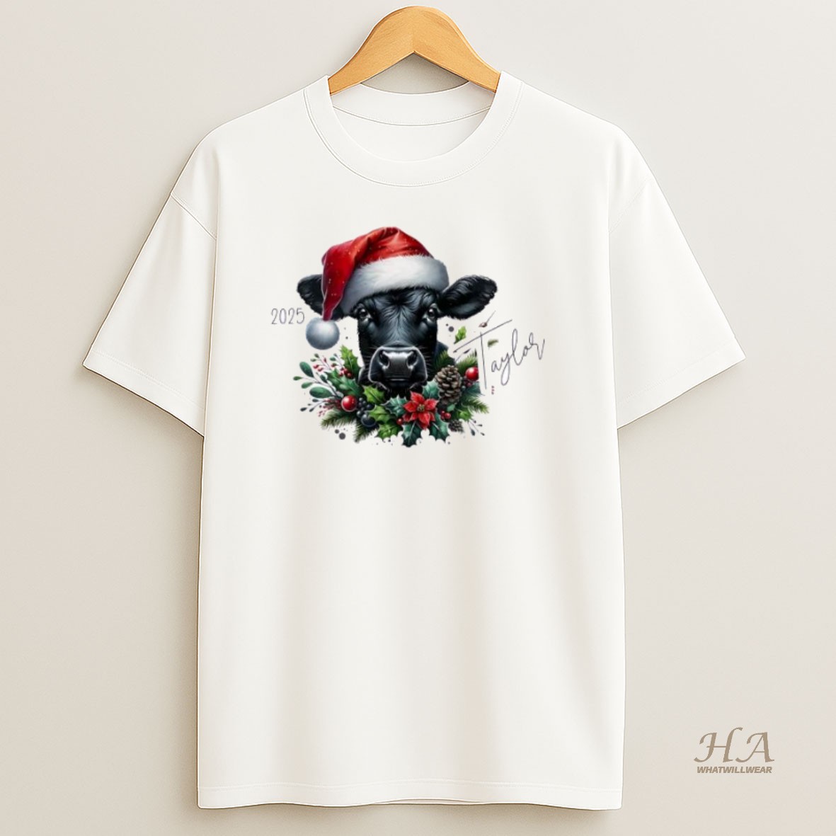 Official Black Cow Xmas Babys First Christmas Personalized Ornaments White T Shirt