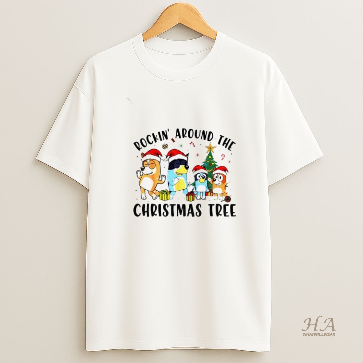 Official Bluey Family Rockin Around The Christmas Tree T Shirt