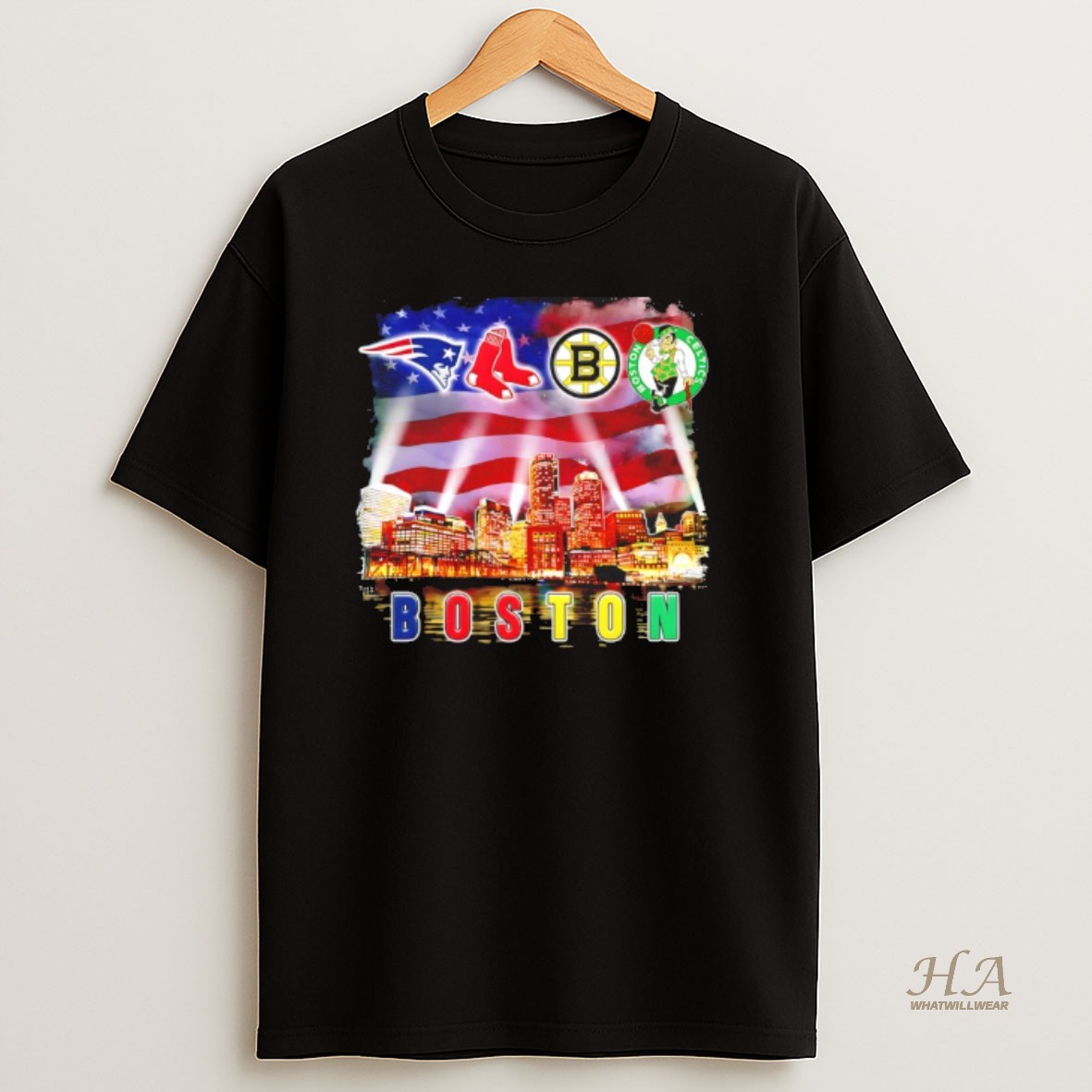 Official Boston Sports Teams Patriots Red Sox Bruins And Celtics American Flag T Shirt